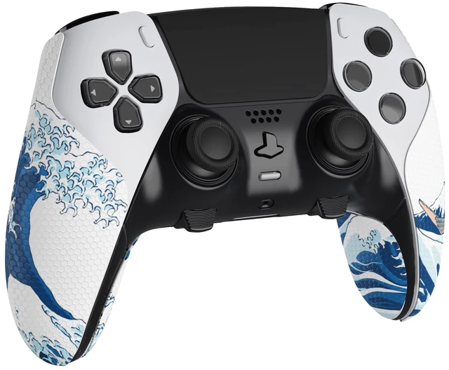 Main image of playvital Anti-Skid Sweat-Absorbent Controller Grip for ps5 Edge Wireless Controller, Textured Soft PU Handle Grips Anti Sweat Protector for ps5 Edge Controller - The Great Wave off Kanagawa