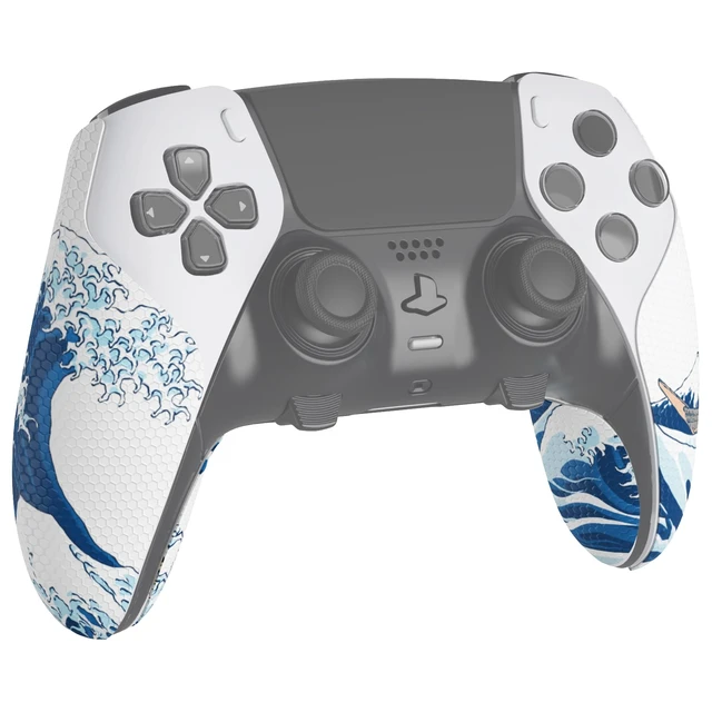 Alt view image 4 of 7 - playvital Anti-Skid Sweat-Absorbent Controller Grip for ps5 Edge Wireless Controller, Textured Soft PU Handle Grips Anti Sweat Protector for ps5 Edge Controller - The Great Wave off Kanagawa