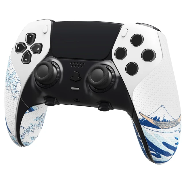 Alt view image 5 of 7 - playvital Anti-Skid Sweat-Absorbent Controller Grip for ps5 Edge Wireless Controller, Textured Soft PU Handle Grips Anti Sweat Protector for ps5 Edge Controller - The Great Wave off Kanagawa