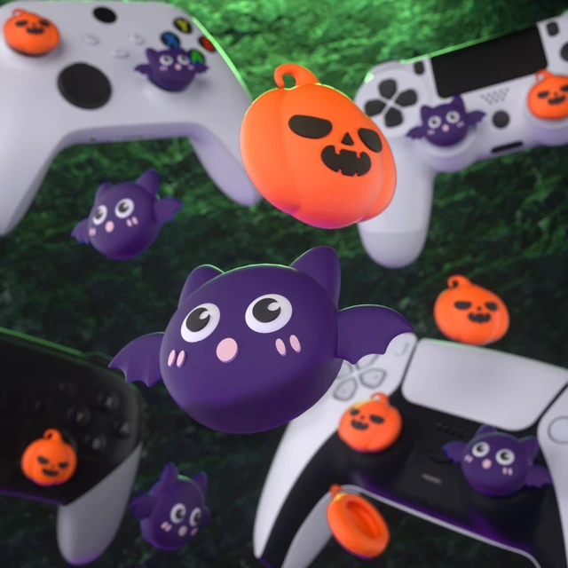 Alt view image 5 of 7 - PlayVital Halloween Thumb Grip Caps for Nintendo Switch 2 Pro, Switch Pro Controller, Joystick Caps Cover for ps5, Edge, ps4, Xbox Series X/S, Xbox One, Elite Series 2 Controller - Pumpkin Bat