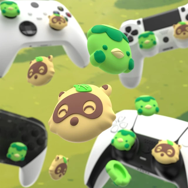 Alt view image 5 of 7 - PlayVital Cute Thumb Grip Caps for Nintendo Switch 2 Pro, Switch Pro Controller, Silicone Joystick Caps Cover for ps5, Edge, ps4, Xbox Series X/S, Xbox One, Elite Series 2 Controller - Tanuki & Kappa
