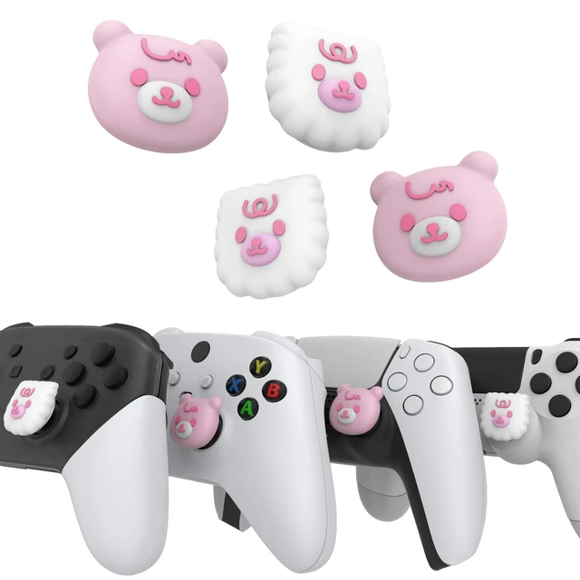 Alt view image 2 of 7 - PlayVital Thumb Grip Caps for Xbox Series S/X, Xbox One, Elite Series 2 Controller, Cute Joystick Caps for ps5/EDGE/ps4, Thumbstick Cover for Switch 2 Pro/Switch Pro - Cute Bear, White & Pink