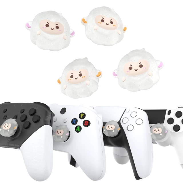 Alt view image 3 of 7 - PlayVital Cute Thumb Grip Caps for ps5/ps5 Edge Controller, Joystick Caps for Switch 2 Pro/Switch Pro Controller, Thumbstick Cover for Xbox Series X/S, Elite Series 2, Xbox One - Fuzzy Sheep