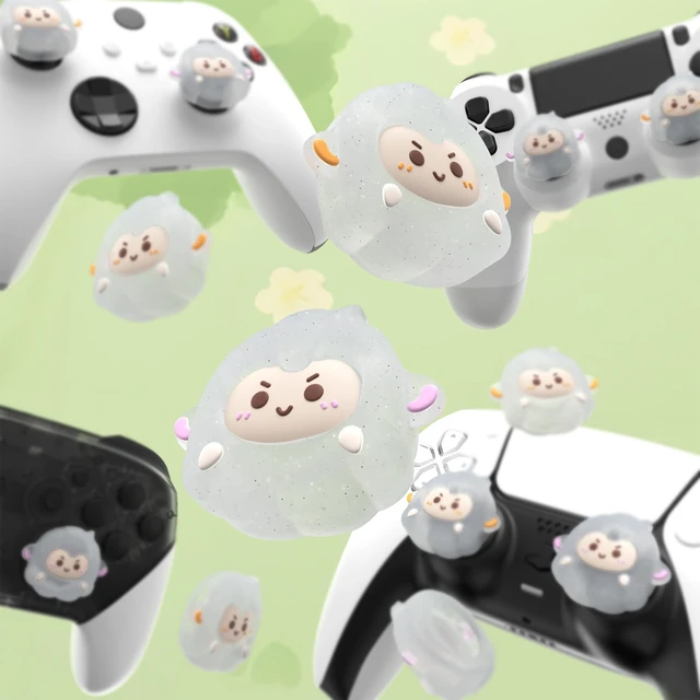 Alt view image 5 of 7 - PlayVital Cute Thumb Grip Caps for ps5/ps5 Edge Controller, Joystick Caps for Switch 2 Pro/Switch Pro Controller, Thumbstick Cover for Xbox Series X/S, Elite Series 2, Xbox One - Fuzzy Sheep