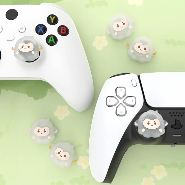 Alt view image 6 of 7 - PlayVital Cute Thumb Grip Caps for ps5/ps5 Edge Controller, Joystick Caps for Switch 2 Pro/Switch Pro Controller, Thumbstick Cover for Xbox Series X/S, Elite Series 2, Xbox One - Fuzzy Sheep