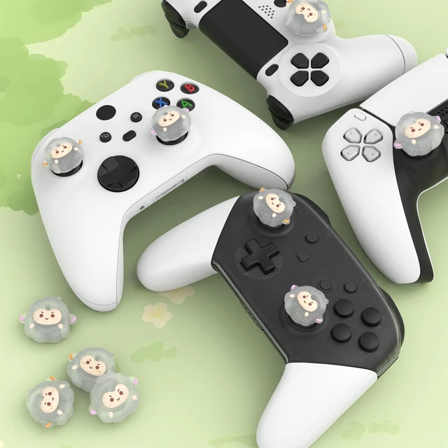 Alt view image 7 of 7 - PlayVital Cute Thumb Grip Caps for ps5/ps5 Edge Controller, Joystick Caps for Switch 2 Pro/Switch Pro Controller, Thumbstick Cover for Xbox Series X/S, Elite Series 2, Xbox One - Fuzzy Sheep