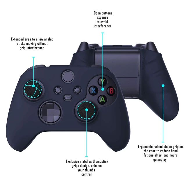 Alt view image 3 of 7 - PlayVital Midnight Blue Pure Series Anti-Slip Silicone Cover Skin for Xbox Series X Controller, Soft Rubber Case Protector for Xbox Core Wireless Controller with Black Thumb Grip Caps