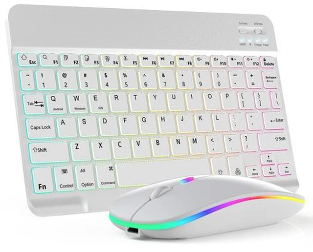 Main image of RGB Wireless Backlit Gaming Keyboard and Mouse Set USB Rechargeable - 7 Colors, White