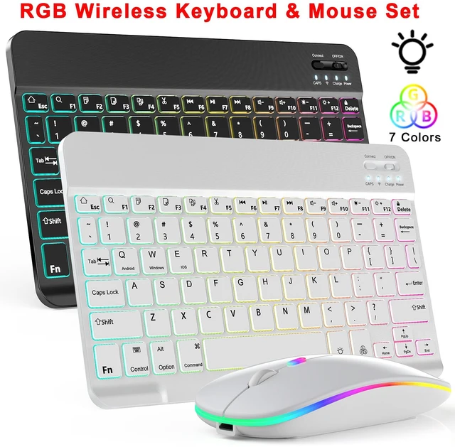 Alt view image 2 of 7 - RGB Wireless Backlit Gaming Keyboard and Mouse Set USB Rechargeable - 7 Colors, White