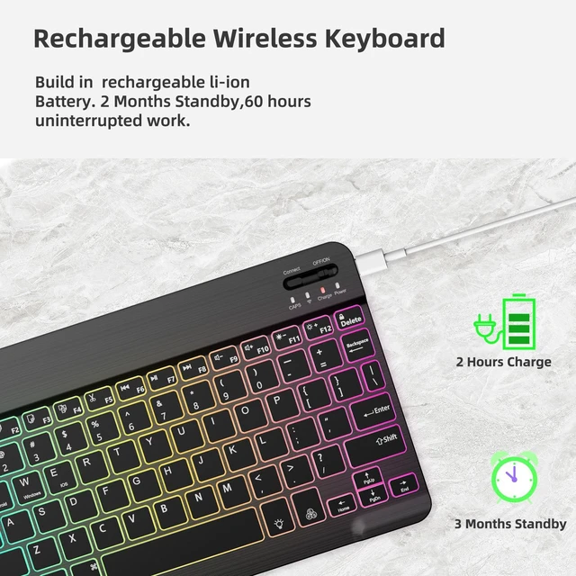 Alt view image 4 of 7 - RGB Wireless Backlit Gaming Keyboard and Mouse Set USB Rechargeable - 7 Colors, White