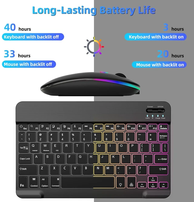 Alt view image 7 of 7 - RGB Wireless Backlit Gaming Keyboard and Mouse Set USB Rechargeable - 7 Colors, White