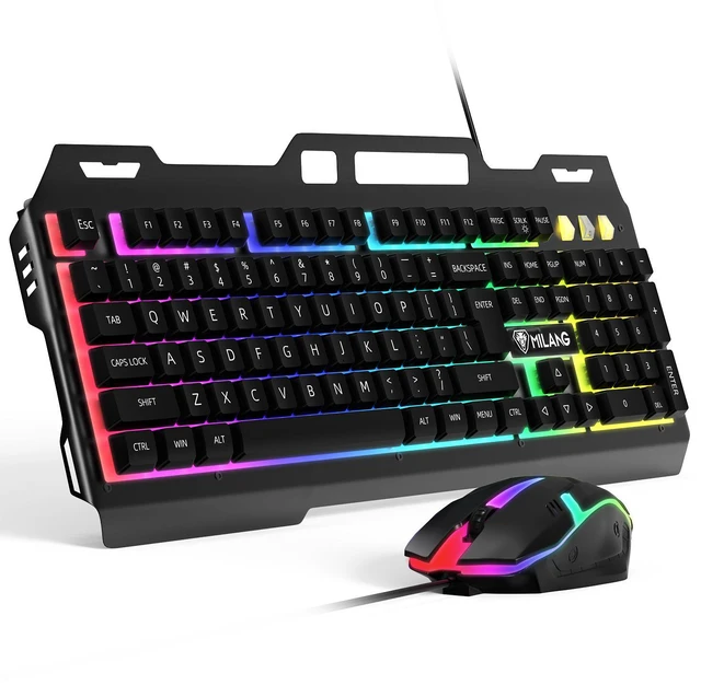 Main image of Computer Desktop Gaming Keyboard and Mouse Mechanical Feel LED Light Backlit