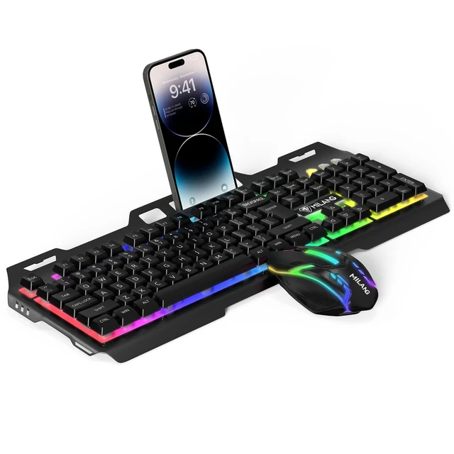 Alt view image 2 of 7 - Computer Desktop Gaming Keyboard and Mouse Mechanical Feel LED Light Backlit