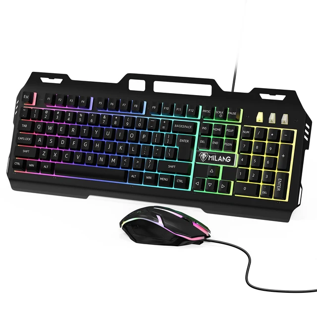 Alt view image 3 of 7 - Computer Desktop Gaming Keyboard and Mouse Mechanical Feel LED Light Backlit
