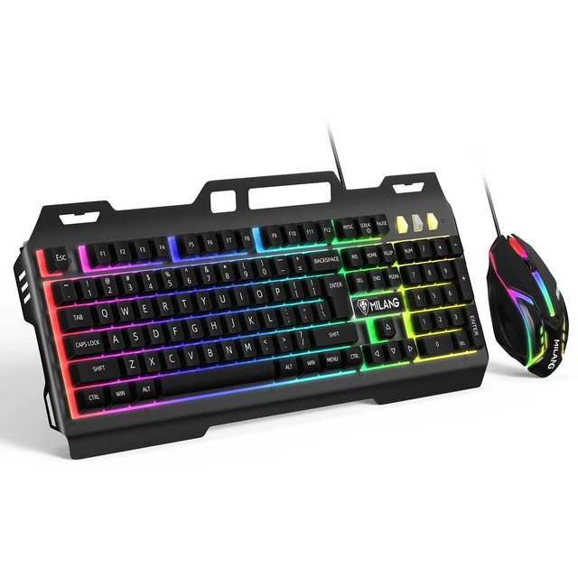 Alt view image 4 of 7 - Computer Desktop Gaming Keyboard and Mouse Mechanical Feel LED Light Backlit