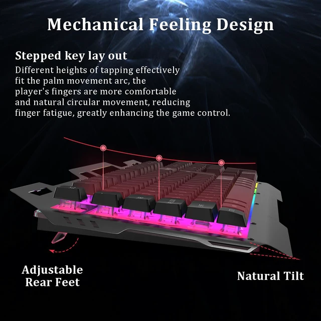 Alt view image 5 of 7 - Computer Desktop Gaming Keyboard and Mouse Mechanical Feel LED Light Backlit