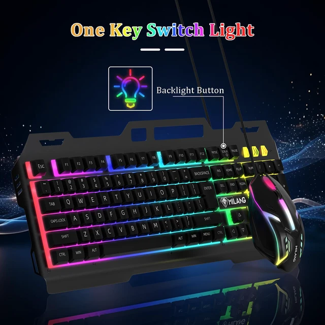 Alt view image 7 of 7 - Computer Desktop Gaming Keyboard and Mouse Mechanical Feel LED Light Backlit