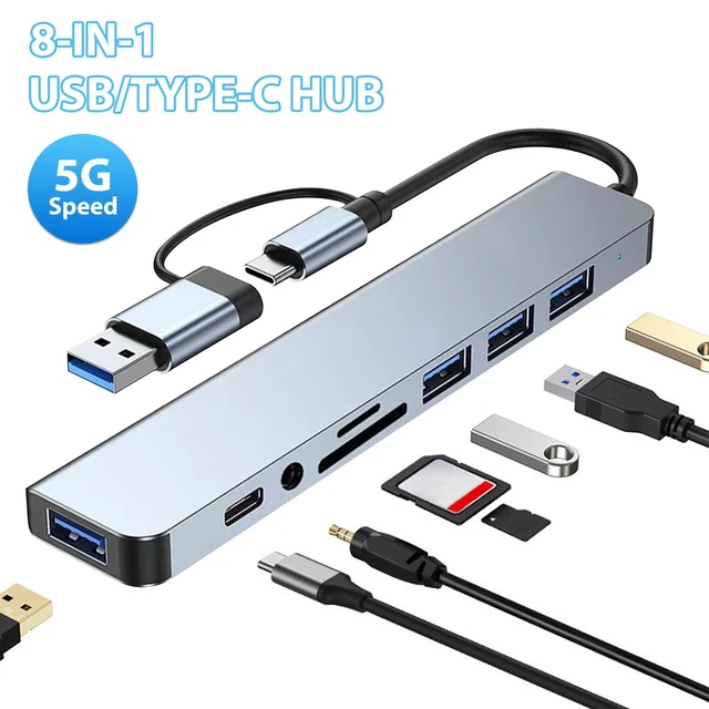 Alt view image 4 of 7 - 7/8 Port USB-C Hub Adapter - 5G Speed Multi Splitter for PC, Laptop & MacBook