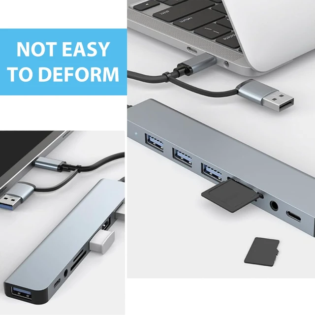 Alt view image 7 of 7 - 7/8 Port USB-C Hub Adapter - 5G Speed Multi Splitter for PC, Laptop & MacBook