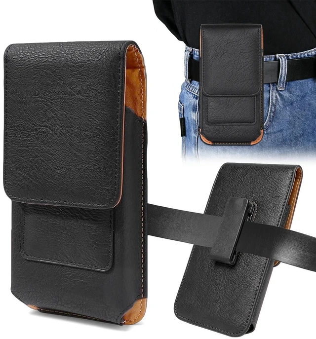 Alt view image 2 of 7 - Men Cell Phone Belt Pack Bag Loop Waist Holster Pouch Case Leather Wallet Cover, Black