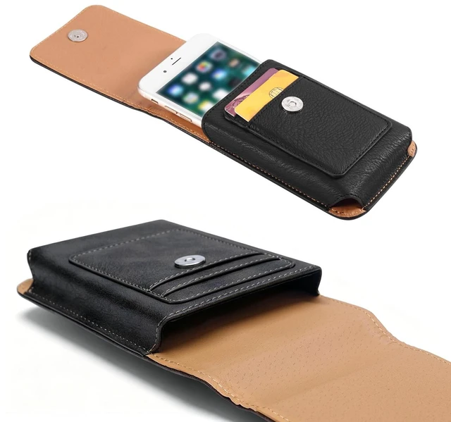 Alt view image 4 of 7 - Men Cell Phone Belt Pack Bag Loop Waist Holster Pouch Case Leather Wallet Cover, Black