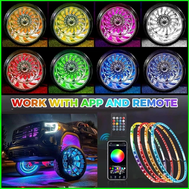 Alt view image 2 of 7 - 4Pcs 17" RGB LED Wheel Ring Rim Lights with APP & Romote Control for Car Truck