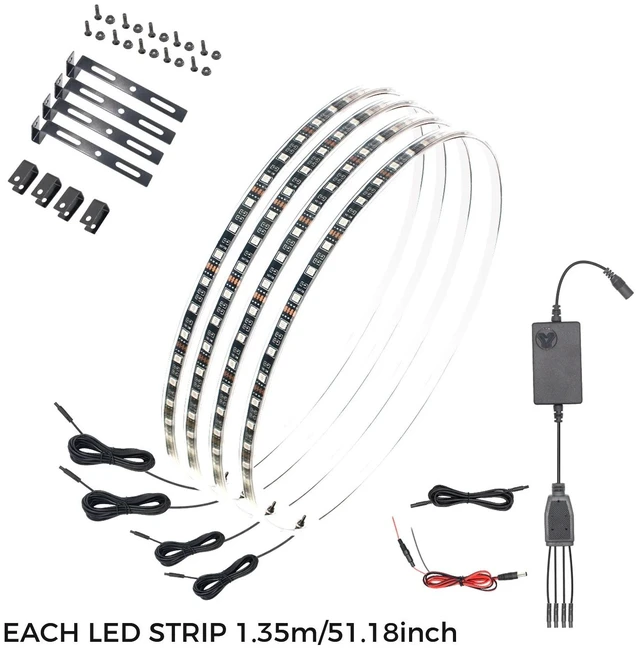 Alt view image 3 of 7 - 4Pcs 17" RGB LED Wheel Ring Rim Lights with APP & Romote Control for Car Truck