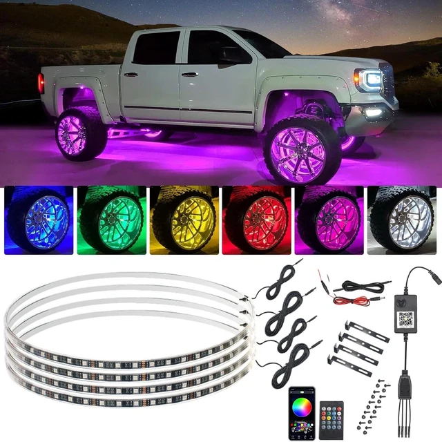 Main image of 4Pcs 17" RGB LED Wheel Ring Rim Lights with APP & Romote Control for Car Truck