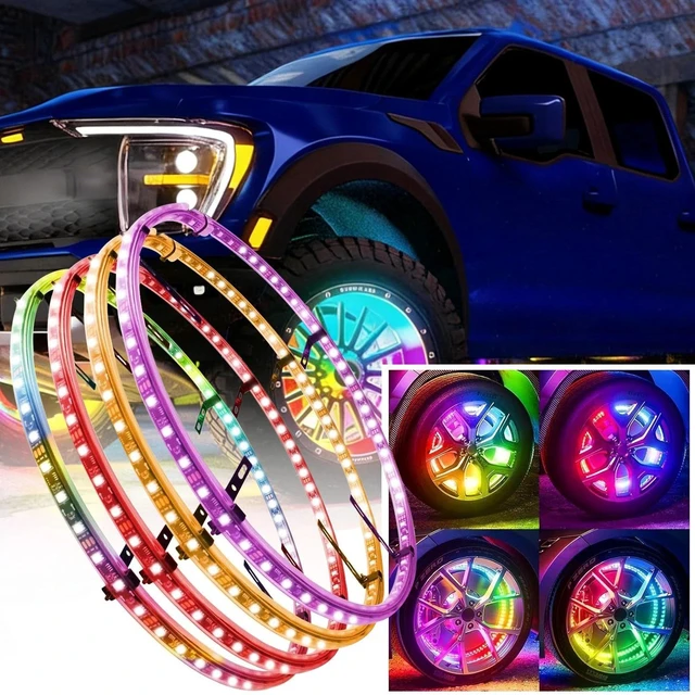 Alt view image 6 of 7 - 4Pcs 17" RGB LED Wheel Ring Rim Lights with APP & Romote Control for Car Truck