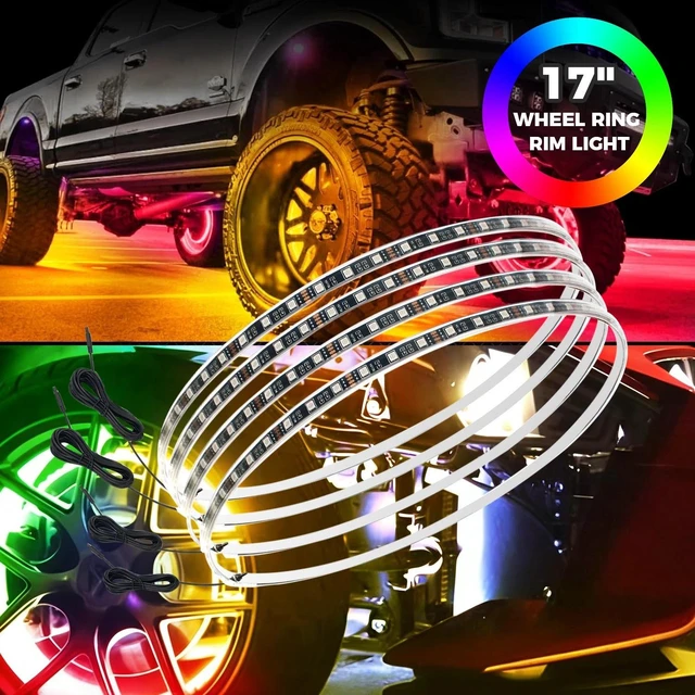 Alt view image 4 of 7 - 4Pcs 17" RGB LED Wheel Ring Rim Lights with APP & Romote Control for Car Truck