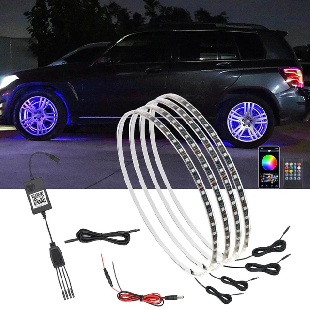 Alt view image 5 of 7 - 4Pcs 17" RGB LED Wheel Ring Rim Lights with APP & Romote Control for Car Truck