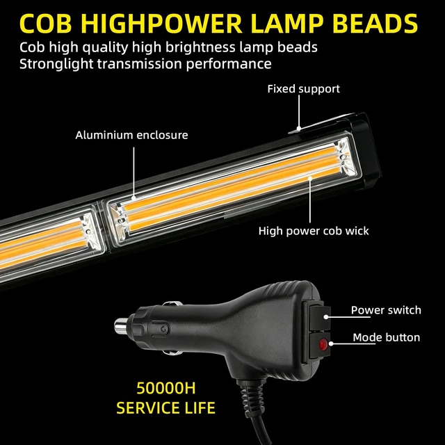 Alt view image 3 of 7 - Universal LED Strobe Warning Light Bar 1224V 3Section Vehicle Emergency Light
