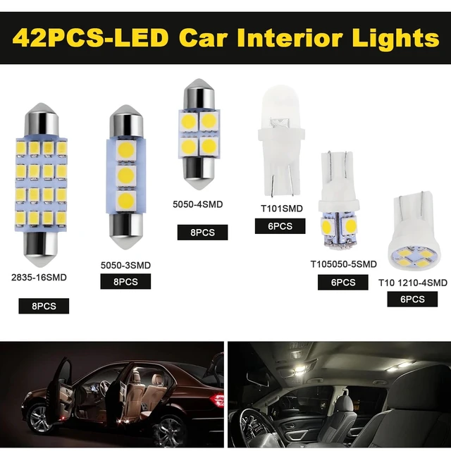 Alt view image 4 of 7 - 42PCS Interior LED Light Bulbs Combo - Map Dome Trunk License Plate