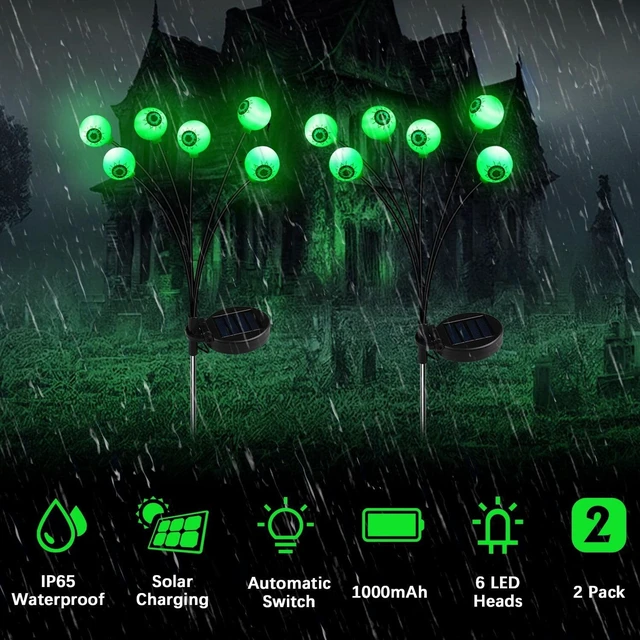 Alt view image 7 of 7 - 2 Pack LED Solar Eyeballs Light Garden Outdoor Waterproof Halloween Decor Lamp
