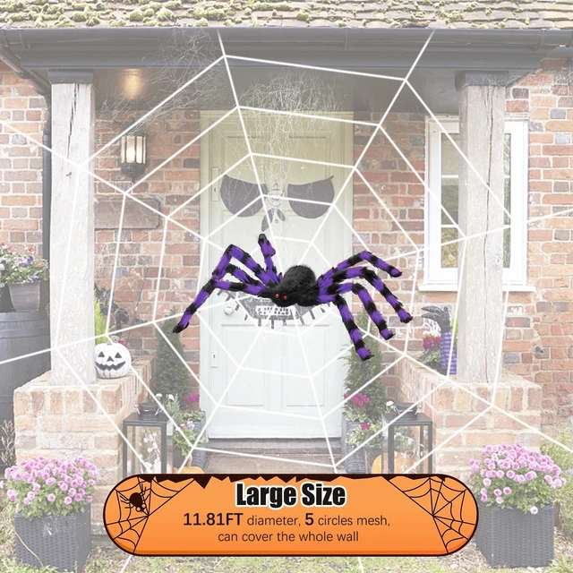 Alt view image 5 of 7 - 11.8Ft Light Up Spider Web Halloween Decorations for Outdoor Indoor Yard Decor