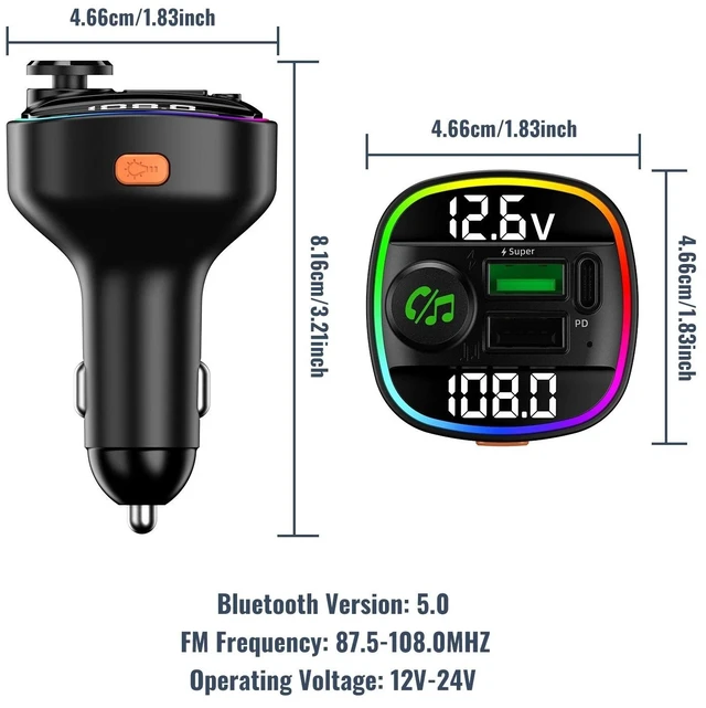 Alt view image 3 of 7 - Portable Wireless Car Radio FM Transmitter Adapter USB PD Charger AUX Hands-Free