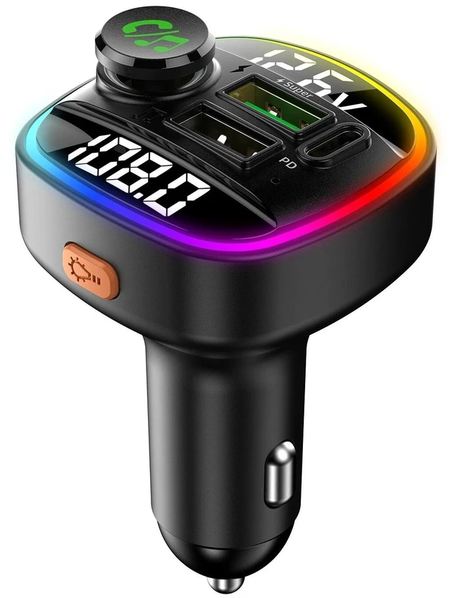 Alt view image 5 of 7 - Portable Wireless Car Radio FM Transmitter Adapter USB PD Charger AUX Hands-Free