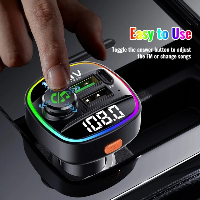 Alt view image 7 of 7 - Portable Wireless Car Radio FM Transmitter Adapter USB PD Charger AUX Hands-Free