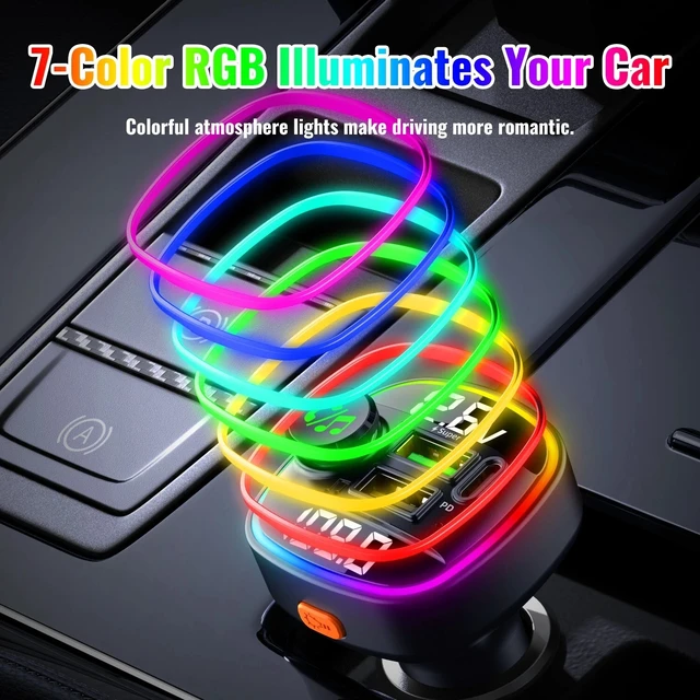 Alt view image 6 of 7 - Portable Wireless Car Radio FM Transmitter Adapter USB PD Charger AUX Hands-Free