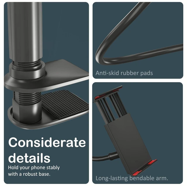 Alt view image 6 of 7 - Universal Gooseneck Tablet Phone Holder,Mount Stand Flexible Bed Desk Table Clip