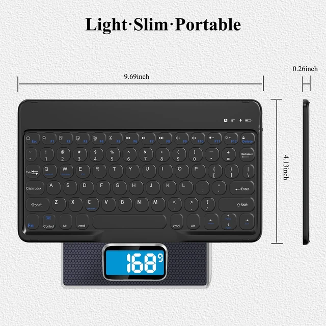 Alt view image 7 of 7 - Wireless Bluetooth Keyboard 10 Inch - Round Cap Type-C Charging Cable Included