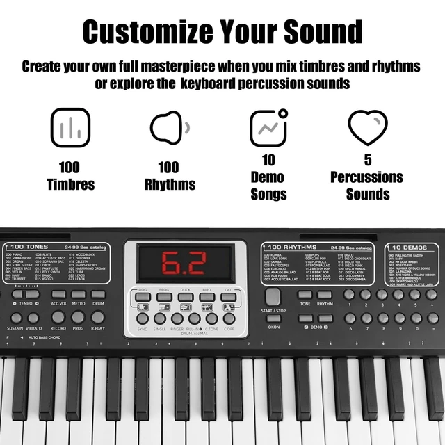 Alt view image 7 of 7 - Piano Keyboard for Kids 61 Key Electric Organ with Music Stand and Microphone
