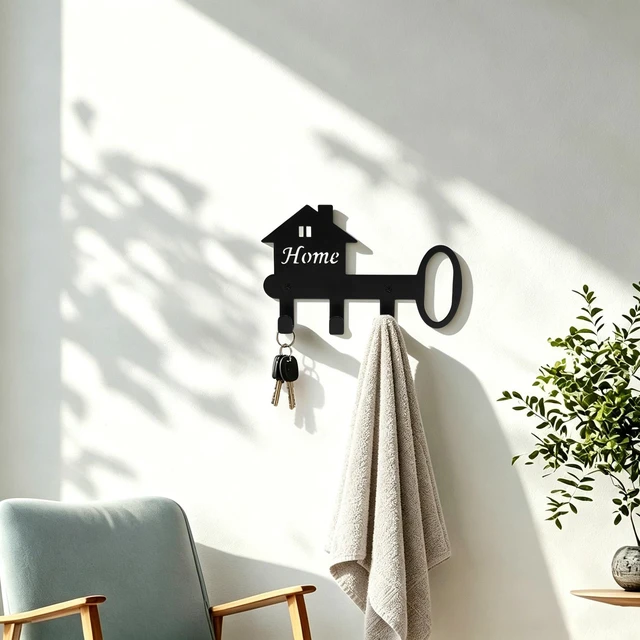 Alt view image 6 of 7 - Wall Mounted Metal Key Holder with 3 Hooks Key Hanger for Home Office Hallway