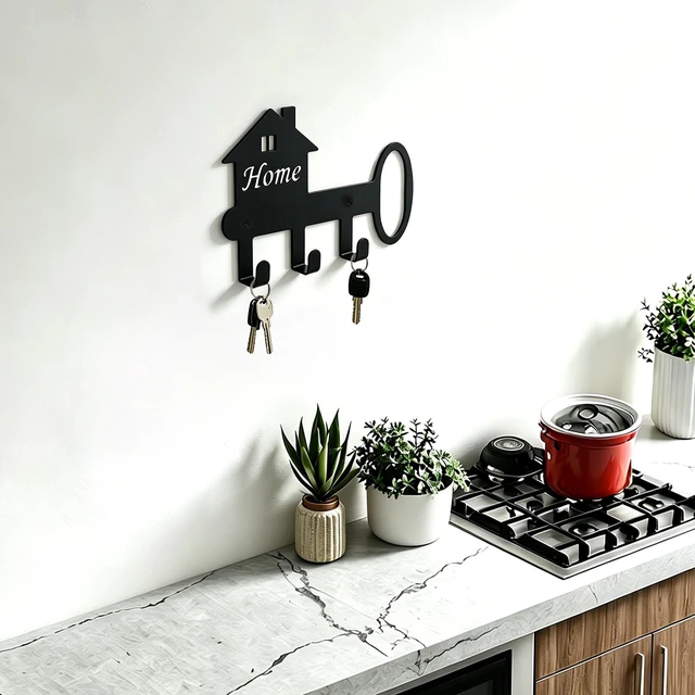 Alt view image 4 of 7 - Wall Mounted Metal Key Holder with 3 Hooks Key Hanger for Home Office Hallway