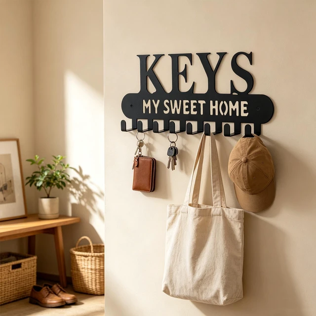 Alt view image 2 of 7 - Wall Mounted Metal Key Holder with 8 Hooks Key Hanger for Home Office Hallway
