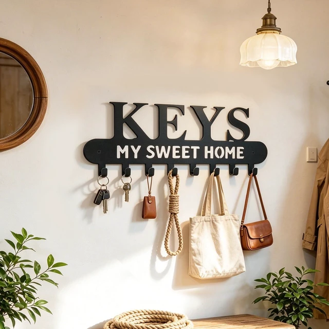 Alt view image 3 of 7 - Wall Mounted Metal Key Holder with 8 Hooks Key Hanger for Home Office Hallway