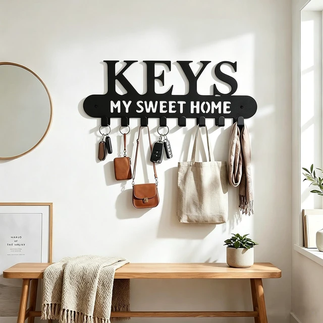 Alt view image 5 of 7 - Wall Mounted Metal Key Holder with 8 Hooks Key Hanger for Home Office Hallway
