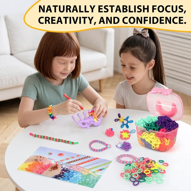 Alt view image 3 of 7 - 1200 Elastic Cloth Loom Bands Kit- Colorful Bracelet Making Craft Gift for Child