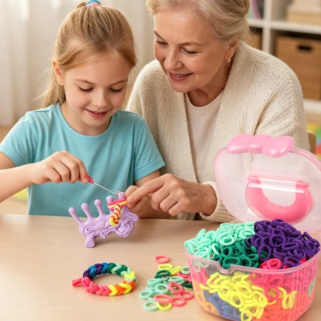 Alt view image 4 of 7 - 1200 Elastic Cloth Loom Bands Kit- Colorful Bracelet Making Craft Gift for Child