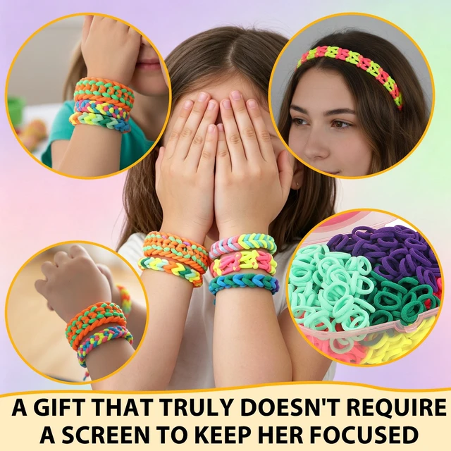 Alt view image 6 of 7 - 1200 Elastic Cloth Loom Bands Kit- Colorful Bracelet Making Craft Gift for Child
